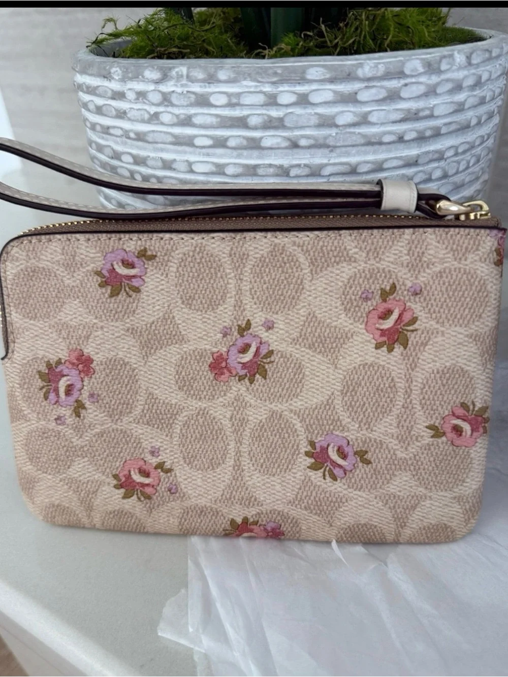 Coach Corner Zip Wristlet In Signature Canvas With Floral Print
